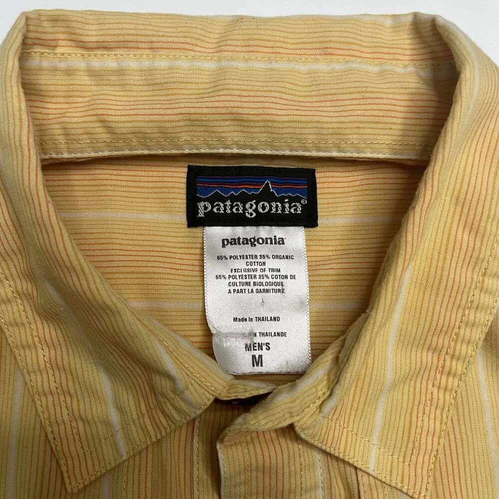 Patagonia Men's M A/C Short-Sleeve Shirt Yellow Striped Button-Down - Picture 3 of 10
